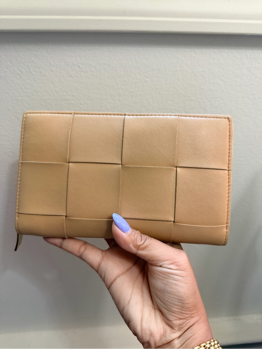 Authentic Bottega Veneta Cassette Beige Woven Leather Wallet Complete Set